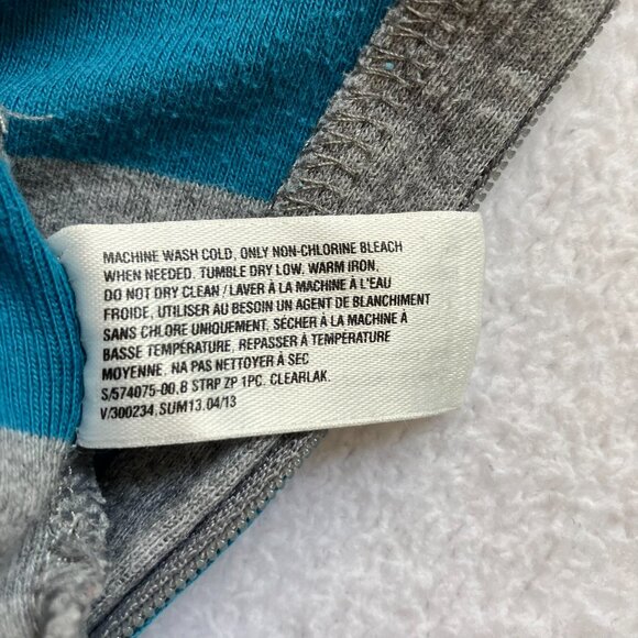 Baby GAP Romper 6-12M | Teal & Grey Striped Cotton Short Sleeve Zip-Up GUC - Picture 5 of 16